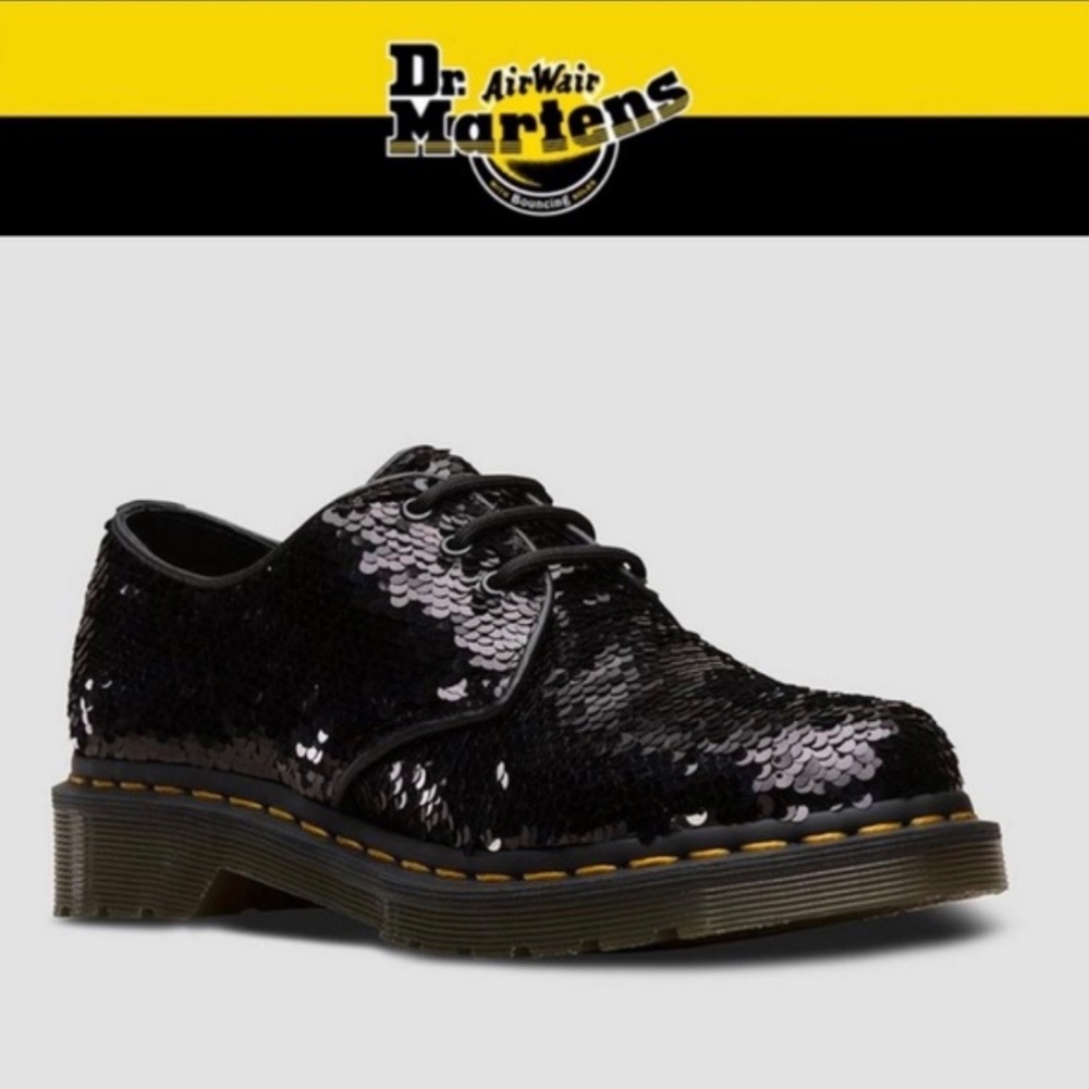 Dr Marten Black/Silver Sequin Oxford Shoes 1461